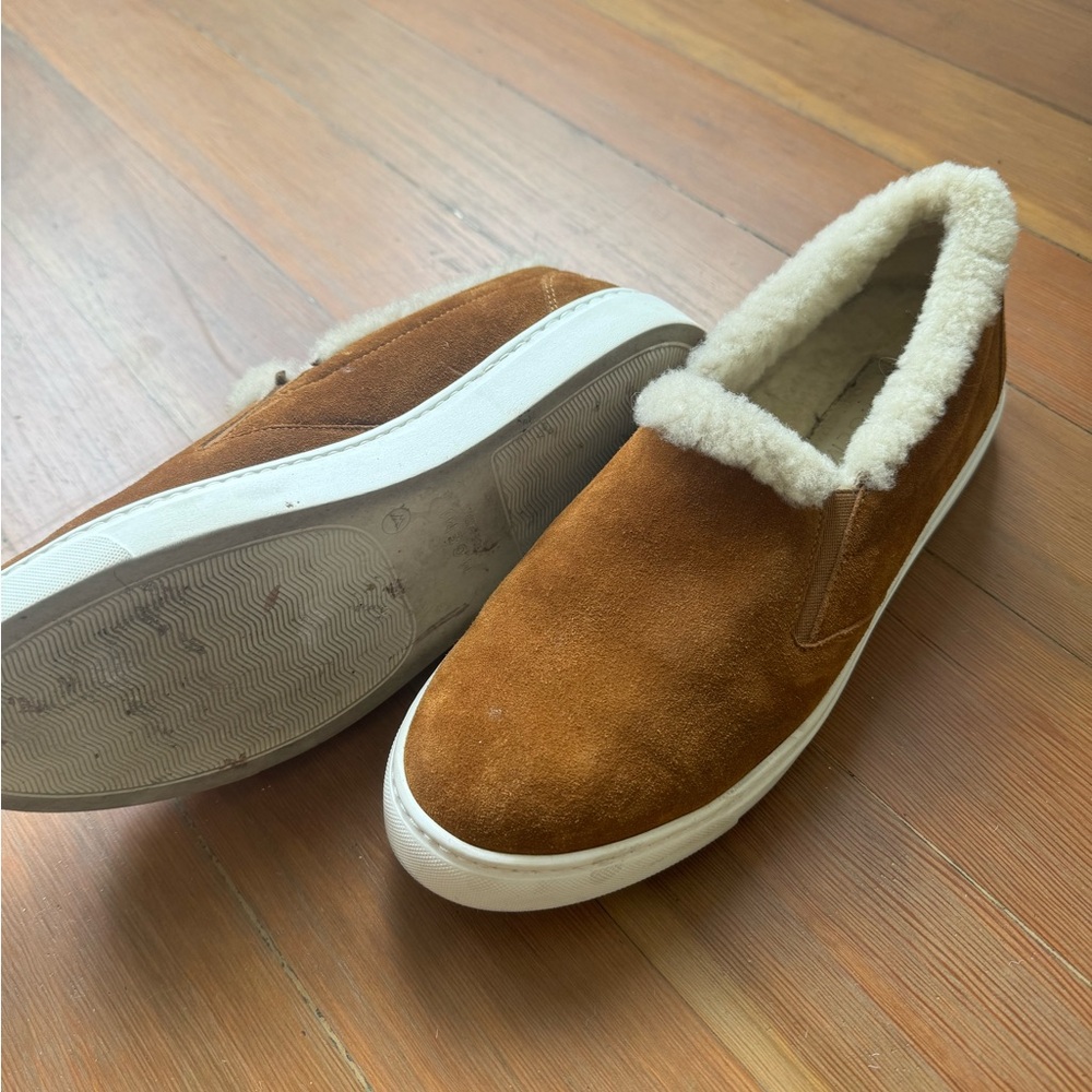 M. Gemi Tan and White Cozy Flats with Plush shearling Lining